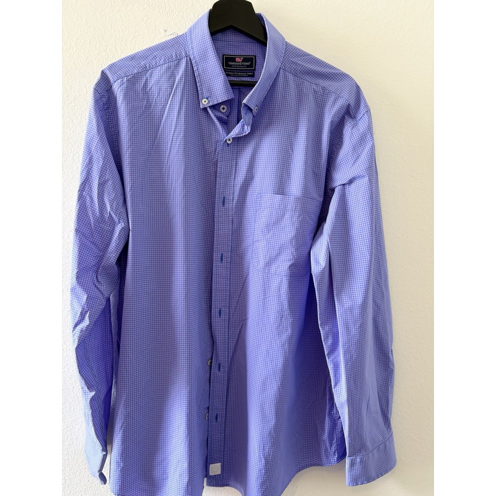 Vineyard Vines Murray Shirt Mens L Blue Purple Gingham Performance Button Down